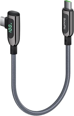 SOOPII كابل USB C إلى USB C بزاوية يمين 100 واط، كابل من النوع C مجدول من سبائك الزنك بطول 4 أقدام مع شاشة LED لهاتف lphone 15، lPad Air/Pro، MacBook Pro، Samsung S23/S22/S10، Pixel، LG (1.2 متر، أسود) in Saudi Arabia