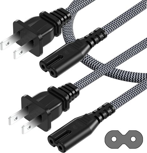 AC Power Cord 6FT (1 Pack), 2 Prong TV Power Cord, Nylon Braid Cable Replacement for Xbox, PS3, PS4, PS5, Compatible for Printer, Monitor, Sound Bar, Game Console in Kuwait