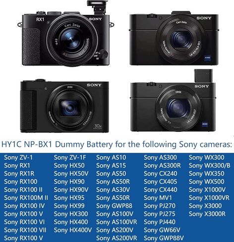 اتش واي1سي مجموعة كيبل طاقة USB للبطارية الوهمية لسوني سايبرشوت ZV-1، ZV-1F، DSC-RX1، RX1R، RX100 II III IV V VI VII، M2 M3 M4 M5 M6/B M7، HX50 HX90 HX300 WX300 WX350 WX5000 كاميرات كاميرات in Kuwait