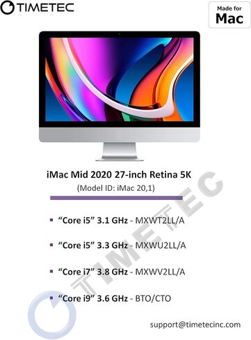 مجموعة Timetec 64GB (2x32GB) متوافقة مع Apple DDR4 2666MHz لمنتصف 2020 iMac (20,1/20,2) / منتصف 2019 iMac (19,1) 27 بوصة مع شاشة Retina 5K، أواخر 2018 Mac Mini (8,1) ) PC4-21333 / PC4-21300 ذاكرة الوصول العشوائي ماك in Kuwait