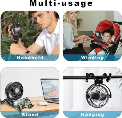 Stroller Fan Battery Operated, Portable Fan Car Seat Baby Fan with Flexible Tripod,3 Speeds Rechargeable Clip on Fan,USB Mini Small Personal Fan for Crib Treadmill Camping and Trave in Kuwait
