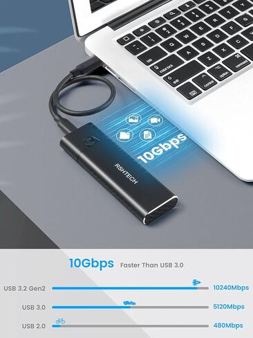 حاوية M.2 NVMe SATA SSD RSHTECH ألومنيوم M.2 NVMe محول RTL9210B رقاقة USB 3.1/3.2 Gen 2 10 جيجابت في الثانية إلى NVMe PCIe وSATA M-Key(B+M Key) قارئ SSD محمول، بدون أدوات، UASP Trim(RSH-) 329) in Kuwait