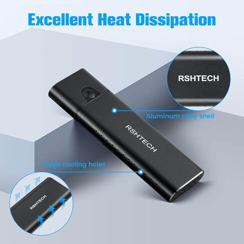 حاوية M.2 NVMe SATA SSD RSHTECH ألومنيوم M.2 NVMe محول RTL9210B رقاقة USB 3.1/3.2 Gen 2 10 جيجابت في الثانية إلى NVMe PCIe وSATA M-Key(B+M Key) قارئ SSD محمول، بدون أدوات، UASP Trim(RSH-) 329) in Kuwait