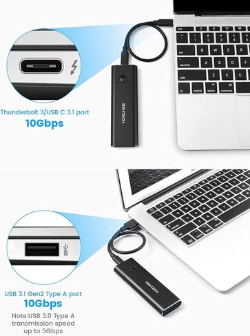 حاوية M.2 NVMe SATA SSD RSHTECH ألومنيوم M.2 NVMe محول RTL9210B رقاقة USB 3.1/3.2 Gen 2 10 جيجابت في الثانية إلى NVMe PCIe وSATA M-Key(B+M Key) قارئ SSD محمول، بدون أدوات، UASP Trim(RSH-) 329) in Kuwait