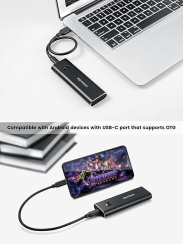 حاوية M.2 NVMe SATA SSD RSHTECH ألومنيوم M.2 NVMe محول RTL9210B رقاقة USB 3.1/3.2 Gen 2 10 جيجابت في الثانية إلى NVMe PCIe وSATA M-Key(B+M Key) قارئ SSD محمول، بدون أدوات، UASP Trim(RSH-) 329) in Kuwait