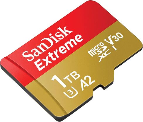بطاقة SanDisk Extreme microSD UHS I سعة 1 تيرابايت لفيديو بدقة 4K على الهواتف الذكية وكاميرات الحركة والطائرات بدون طيار، قراءة 190 ميجابايت/ثانية، كتابة 130 ميجابايت/ثانية SDSQXAV 1T00 GN6MN، أحمر/ذهبي in Saudi Arabia