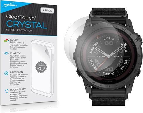 واقي شاشة BoxWave متوافق مع Garmin Tactix 7 - ClearTouch Crystal (عبوتان)، غلاف فيلم عالي الدقة - دروع من الخدوش لـ Garmin Tactix 7 in Kuwait