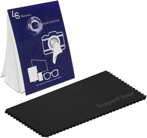 LS Photography Photo Camera Lens Cleaning 50 Sheet Tissue Paper Pack with Black SuperFiber Lens Cleaning Cloth, LGG80 in Kuwait