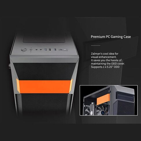 Zalman Z1 Plus ATX Mid-Tower - 120 مم × 3 مراوح مثبتة مسبقًا - دعم ODD - شبكة معدنية - تصميم بسيط - تدفق هواء عالي - USB 3.0 x 2 USB 2.0 x 1-280 مم دعم المبرد - جانب من الزجاج المقسى (أسود)... in Kuwait