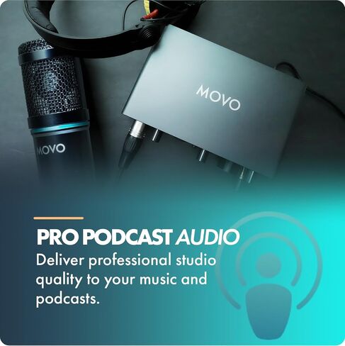Movo PodPakT Universal Cardioid Condenser Microphone Kit with MDX-1 2x2 Audio Interface with Tabletop Mic Stand - Podcast Equipment Set for YouTube, Podcast, Streaming in Saudi Arabia