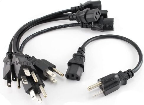 كابلات اون لاين 10 عبوات 1 قدم. سلك طاقة قصير للكمبيوتر الشخصي ثلاثي الموصلات، 18AWG، كابل NEMA 5-15p إلى IEC C13، PC-111-10 in Kuwait