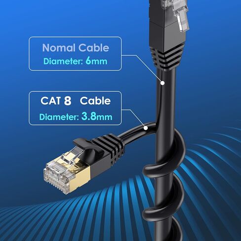 Traovien Cat 8 Ethernet Cable, 2ft 90 Degree Gold Plated RJ45 Connector 10 Gigabit CAT8 All-Copper Double-Shielded Gaming Network Computer Router Engineering Cable 40Gbps, 2000Mhz(Down Angle) in Saudi Arabia