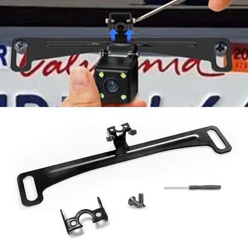 Dewkou 1 PC Car Rear View Camera License Plate Bracket, 7.6In x 1.3In Metal Waterproof Stable Camera Holder with Installation Component, Universal Reverse Camera Mount for Car SUV Motorcycle (Black) in Kuwait