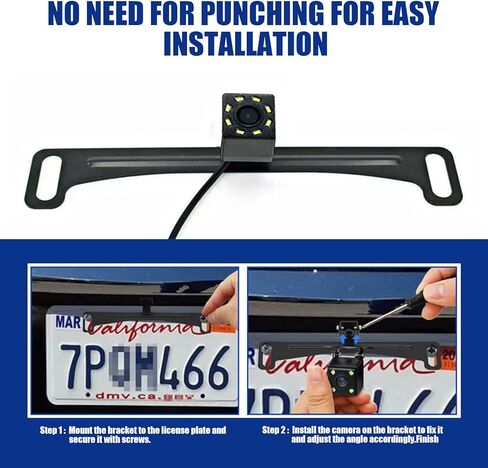 Dewkou 1 PC Car Rear View Camera License Plate Bracket, 7.6In x 1.3In Metal Waterproof Stable Camera Holder with Installation Component, Universal Reverse Camera Mount for Car SUV Motorcycle (Black) in Kuwait