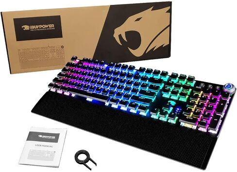iBUYPOWER MEK 3 LT Mechanical Gaming Keyboard with Clicky Blue Switches, Aluminum Top Surface, Full Sized Keyboard, 104 Keys Low-Profile, Double Injection Keycaps, Braided USB in Kuwait