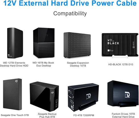 12V AC Power Adapter Supply Cable for Seagate External Hard Drive, HDD External Hard Drive, Seagate Srd00f2, Goflex Freeagent, WD Western Digital My Book External Hard Drive, 5FT Charger Cord in Kuwait
