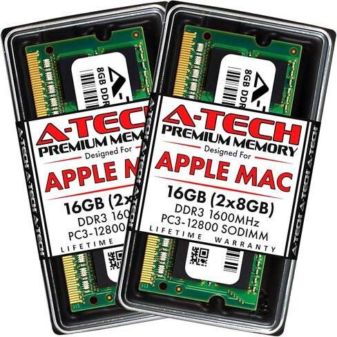 A-Tech 16GB Kit (2x8GB) RAM for Apple MacBook Pro (Mid 2012), iMac (Late 2012, Early/Late 2013, Late 2014, Mid 2015), Mac mini (Late 2012) | DDR3 1600MHz PC3-12800 SODIMM 204-Pin Memory Upgrade in Kuwait