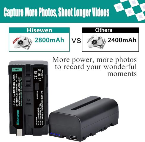 Hisewen NP-F550 بطارية 2 حزمة لسوني NP F550 F530 F970 F960 F770 F750 F330 CCD-SC55 TR516 TR716 TR818 TR910 TR917 كاميرا، CN-160، CN-216 LED ضوء الفيديو، شاشة LED إدخال من النوع C. in Saudi Arabia