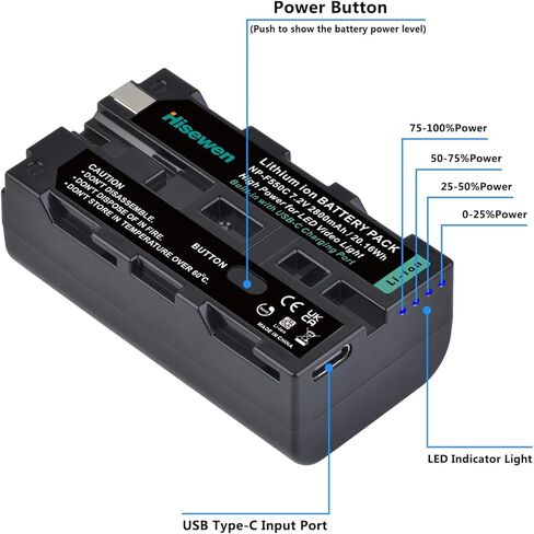 Hisewen NP-F550 بطارية 2 حزمة لسوني NP F550 F530 F970 F960 F770 F750 F330 CCD-SC55 TR516 TR716 TR818 TR910 TR917 كاميرا، CN-160، CN-216 LED ضوء الفيديو، شاشة LED إدخال من النوع C. in Saudi Arabia