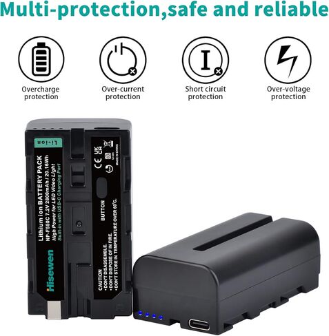 Hisewen NP-F550 بطارية 2 حزمة لسوني NP F550 F530 F970 F960 F770 F750 F330 CCD-SC55 TR516 TR716 TR818 TR910 TR917 كاميرا، CN-160، CN-216 LED ضوء الفيديو، شاشة LED إدخال من النوع C. in Saudi Arabia