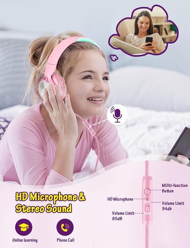 سماعات رأس USB من النوع C للأطفال للمدرسة، سماعات سلكية فوق الأذن مع ميكروفون محدود الحجم 85 ديسيبل/ 94 ديسيبل، سماعات رأس USBC محمولة للأطفال والمراهقين والأطفال عبر الإنترنت المدرسة/السفر/آي باد/الكمبيوتر اللوحي/الهاتف المحمول in Kuwait