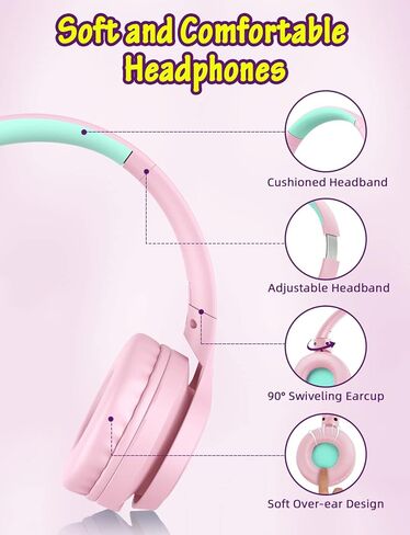 سماعات رأس USB من النوع C للأطفال للمدرسة، سماعات سلكية فوق الأذن مع ميكروفون محدود الحجم 85 ديسيبل/ 94 ديسيبل، سماعات رأس USBC محمولة للأطفال والمراهقين والأطفال عبر الإنترنت المدرسة/السفر/آي باد/الكمبيوتر اللوحي/الهاتف المحمول in Kuwait