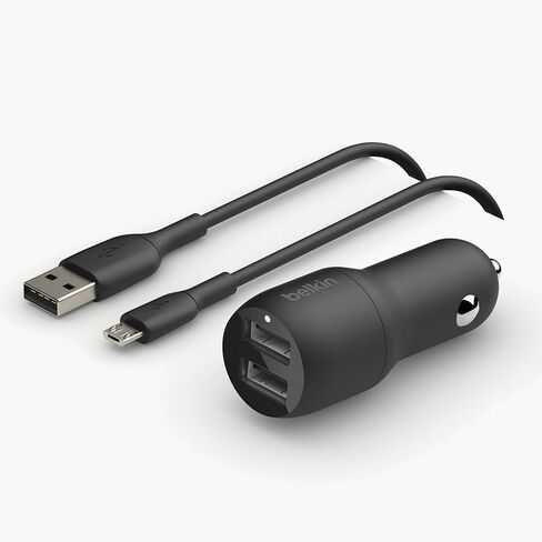 Belkin 24 Watt Dual USB Car Charger - 2 12W USB A Ports with Fast Charging for Apple iPhone 14, 14 Pro, 14 Pro Max, iPhone 13, 13 Pro, 13 Pro Max, Samsung Galaxy, AirPods & More - USB-C Charger in Kuwait