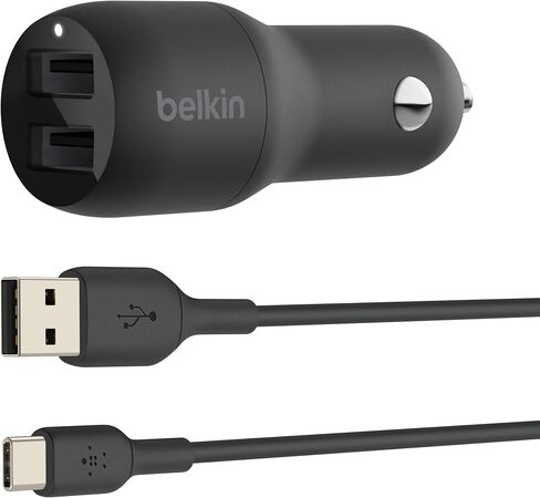 Belkin 24 Watt Dual USB Car Charger - 2 12W USB A Ports with Fast Charging for Apple iPhone 14, 14 Pro, 14 Pro Max, iPhone 13, 13 Pro, 13 Pro Max, Samsung Galaxy, AirPods & More - USB-C Charger in Kuwait