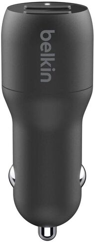 Belkin 24 Watt Dual USB Car Charger - 2 12W USB A Ports with Fast Charging for Apple iPhone 14, 14 Pro, 14 Pro Max, iPhone 13, 13 Pro, 13 Pro Max, Samsung Galaxy, AirPods & More - USB-C Charger in Kuwait