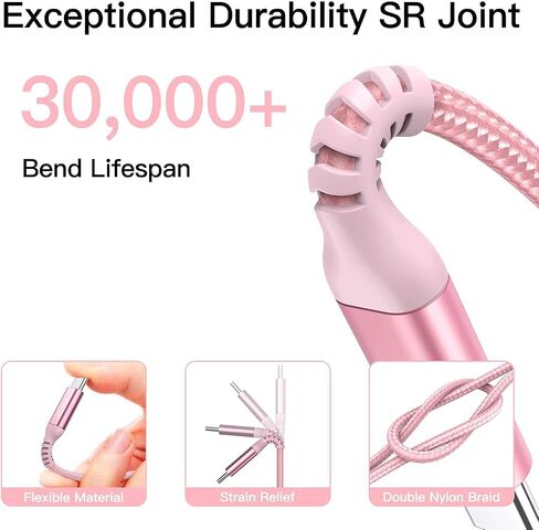 كابل USB C طويل إلى USB C بطول 15 قدم وردي، شحن سريع 60 وات، سلك شاحن USB من النوع C لأجهزة iPhone 15/15 Pro، iPad Pro Air 12.9 4th، MacBook Pro، PS5، Samsung Galaxy S23 S22، Note 20 10 Ultra، Google Pixel 7 in Kuwait