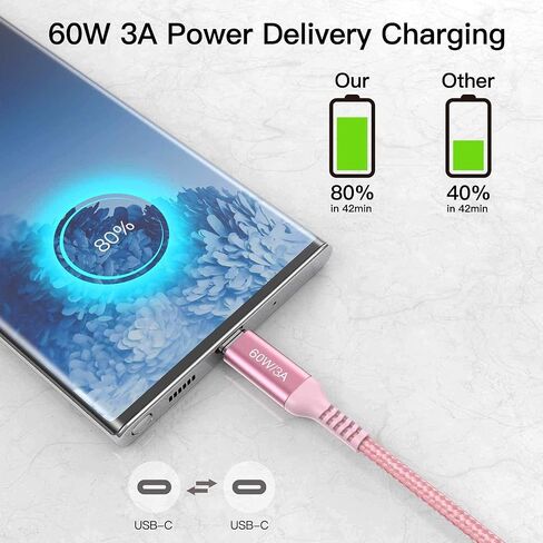 كابل USB C طويل إلى USB C بطول 15 قدم وردي، شحن سريع 60 وات، سلك شاحن USB من النوع C لأجهزة iPhone 15/15 Pro، iPad Pro Air 12.9 4th، MacBook Pro، PS5، Samsung Galaxy S23 S22، Note 20 10 Ultra، Google Pixel 7 in Kuwait