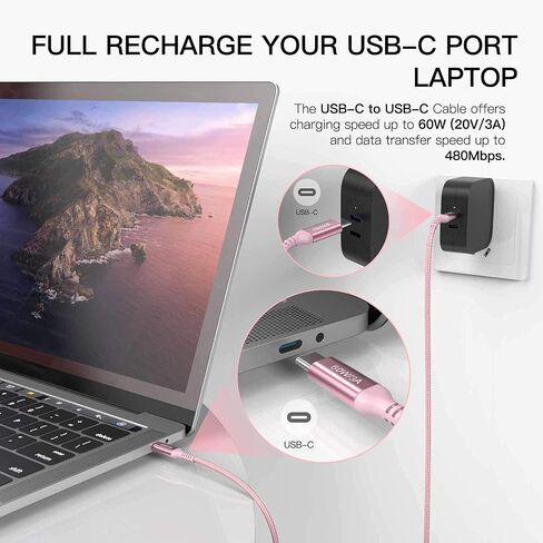 كابل USB C طويل إلى USB C بطول 15 قدم وردي، شحن سريع 60 وات، سلك شاحن USB من النوع C لأجهزة iPhone 15/15 Pro، iPad Pro Air 12.9 4th، MacBook Pro، PS5، Samsung Galaxy S23 S22، Note 20 10 Ultra، Google Pixel 7 in Kuwait