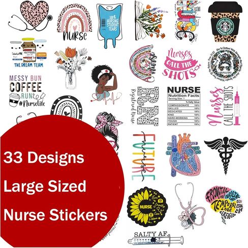 Nurse Stickers for Water Bottles and Laptop, Nursing Stickers for Nurse Students, Nurses, and Healthcare Workers, Waterproof, Reusable, No Residue Vinyl Decal Perfect Nurse Gift (75 Designs) in Kuwait