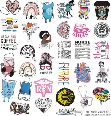 Nurse Stickers for Water Bottles and Laptop, Nursing Stickers for Nurse Students, Nurses, and Healthcare Workers, Waterproof, Reusable, No Residue Vinyl Decal Perfect Nurse Gift (75 Designs) in Kuwait