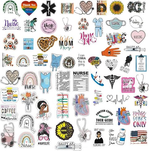 Nurse Stickers for Water Bottles and Laptop, Nursing Stickers for Nurse Students, Nurses, and Healthcare Workers, Waterproof, Reusable, No Residue Vinyl Decal Perfect Nurse Gift (75 Designs) in Kuwait