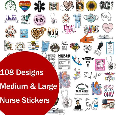 Nurse Stickers for Water Bottles and Laptop, Nursing Stickers for Nurse Students, Nurses, and Healthcare Workers, Waterproof, Reusable, No Residue Vinyl Decal Perfect Nurse Gift (75 Designs) in Kuwait