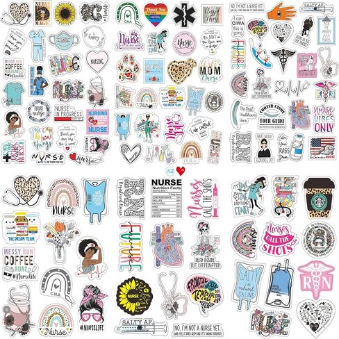 Nurse Stickers for Water Bottles and Laptop, Nursing Stickers for Nurse Students, Nurses, and Healthcare Workers, Waterproof, Reusable, No Residue Vinyl Decal Perfect Nurse Gift (75 Designs) in Kuwait