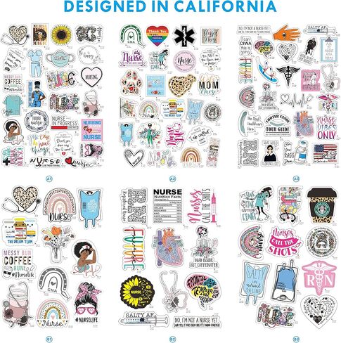Nurse Stickers for Water Bottles and Laptop, Nursing Stickers for Nurse Students, Nurses, and Healthcare Workers, Waterproof, Reusable, No Residue Vinyl Decal Perfect Nurse Gift (75 Designs) in Kuwait