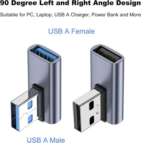 AreMe 90 درجة USB 3.1 محول 2 حزمة، الزاوية اليسرى USB A ذكر إلى أنثى محول موسع للكمبيوتر والكمبيوتر المحمول وشاحن USB A وبنك الطاقة والمزيد in Saudi Arabia