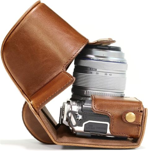 Megagear Olympus Pen E-Pl8 حقيبة وحزام جلدي للكاميرا مع إمكانية الوصول للبطارية - بني فاتح - MG919 in Saudi Arabia