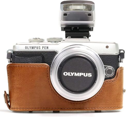 Megagear Olympus Pen E-Pl8 حقيبة وحزام جلدي للكاميرا مع إمكانية الوصول للبطارية - بني فاتح - MG919 in Saudi Arabia