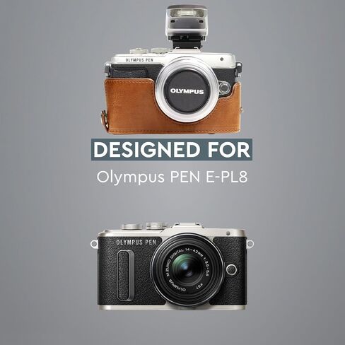 Megagear Olympus Pen E-Pl8 حقيبة وحزام جلدي للكاميرا مع إمكانية الوصول للبطارية - بني فاتح - MG919 in Saudi Arabia