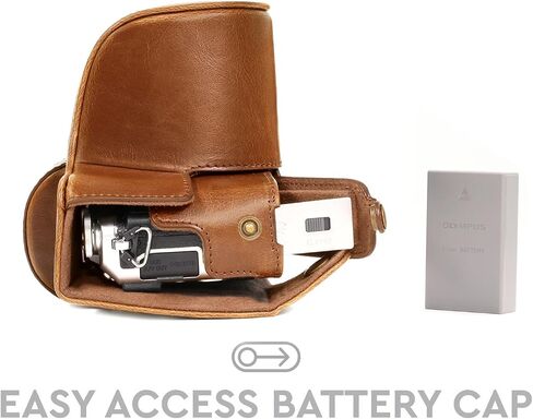 Megagear Olympus Pen E-Pl8 حقيبة وحزام جلدي للكاميرا مع إمكانية الوصول للبطارية - بني فاتح - MG919 in Saudi Arabia