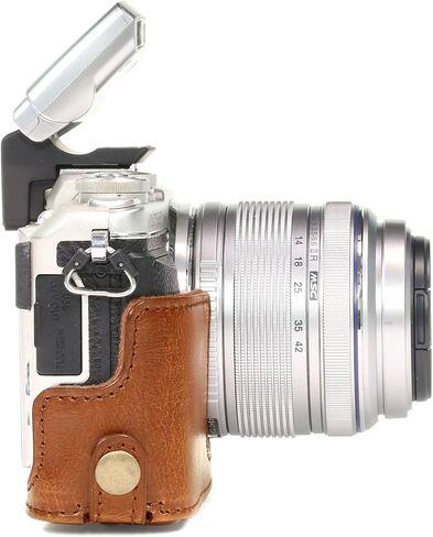 Megagear Olympus Pen E-Pl8 حقيبة وحزام جلدي للكاميرا مع إمكانية الوصول للبطارية - بني فاتح - MG919 in Saudi Arabia