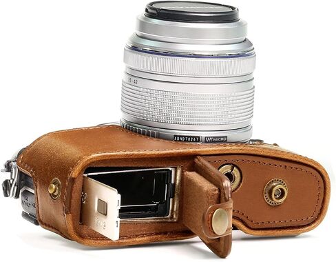Megagear Olympus Pen E-Pl8 حقيبة وحزام جلدي للكاميرا مع إمكانية الوصول للبطارية - بني فاتح - MG919 in Saudi Arabia