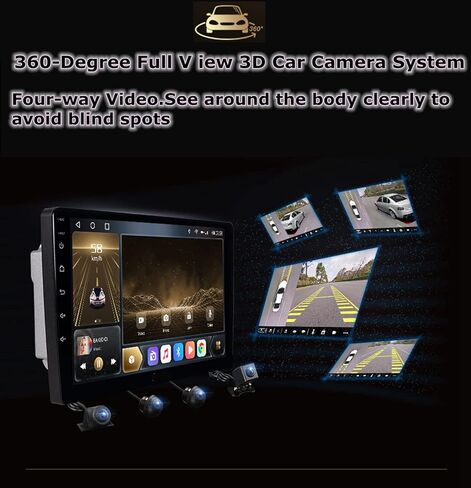 Actasian 4 Core Double Din Car Stereo Wireless Carplay Android Auto مع نظام كاميرا رؤية محيطية 360 درجة، راديو سيارة أندرويد بشاشة لمس 9 بوصة مع بلوتوث 5.0، DSP، WiFi، GPS، FM/RDS، SWC in Kuwait