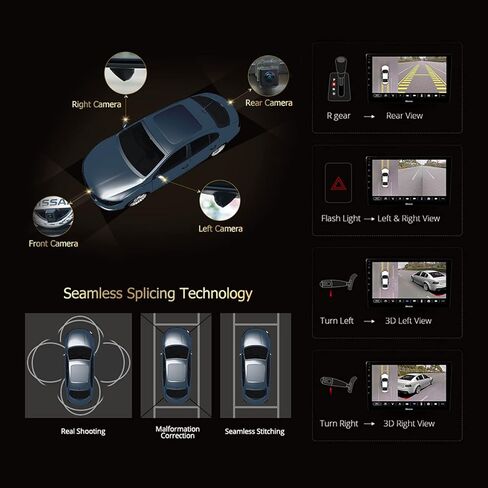 Actasian 4 Core Double Din Car Stereo Wireless Carplay Android Auto مع نظام كاميرا رؤية محيطية 360 درجة، راديو سيارة أندرويد بشاشة لمس 9 بوصة مع بلوتوث 5.0، DSP، WiFi، GPS، FM/RDS، SWC in Kuwait