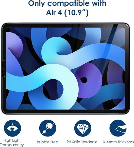 واقي شاشة من الزجاج المقوى من Suppeak متوافق مع iPad Air 4/5 Generation (Air 5th/4th، 10.9 بوصة، 2022/2020)/ iPad Pro 11 بوصة جميع الموديلات، HD، مضاد للخدش، خالي من الفقاعات، سهل التركيب in Kuwait