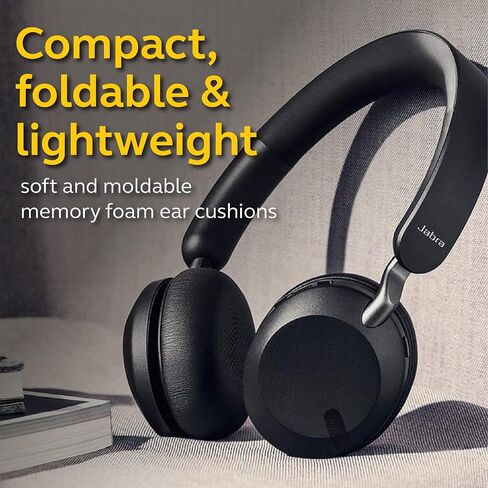 Jabra Elite 45h, Titanium Black – On-Ear Wireless Headphones with Up to 50 Hours of Battery Life, Superior Sound with Advanced 40mm Speakers – Compact, Foldable & Lightweight Design (Renewed) in Kuwait