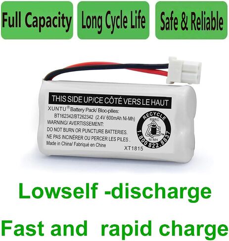 XUNTU BT162342/BT262342 2.4V 600mAh Ni-MH Cordless Phone Battery Pack BT166342/BT266342 BT183342/BT283342 Compatible with EL52351 TL90070 CS5119 DS6511 DS6722 LS6305 Handset (4 Pack) in Saudi Arabia